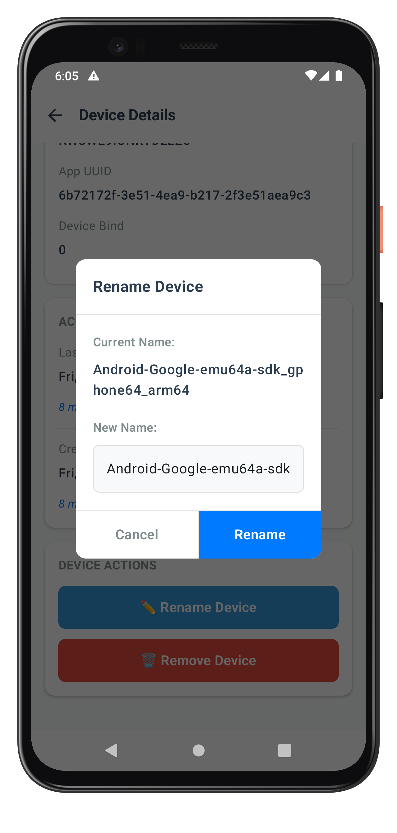 Device Rename Screen