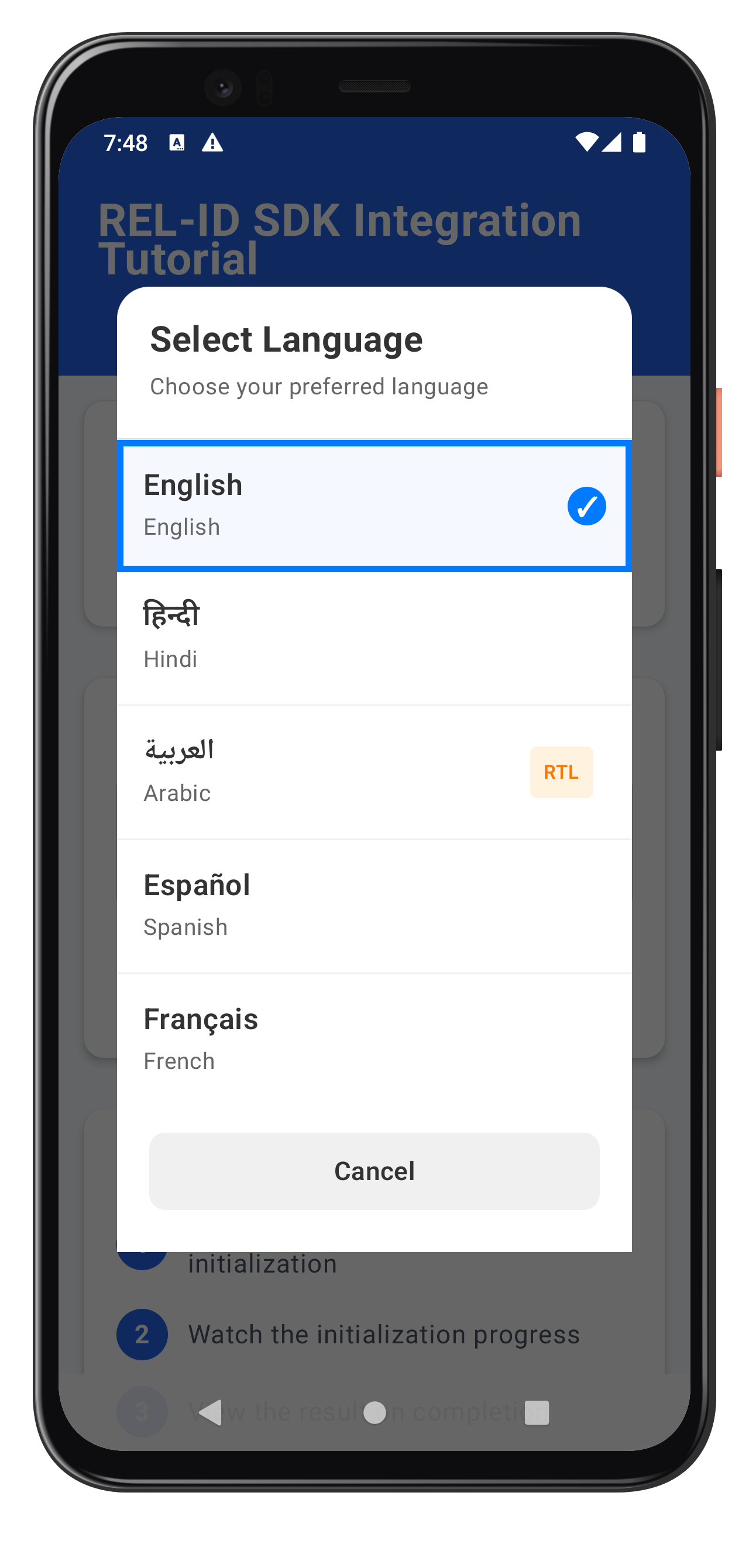 Language Selector Dialog