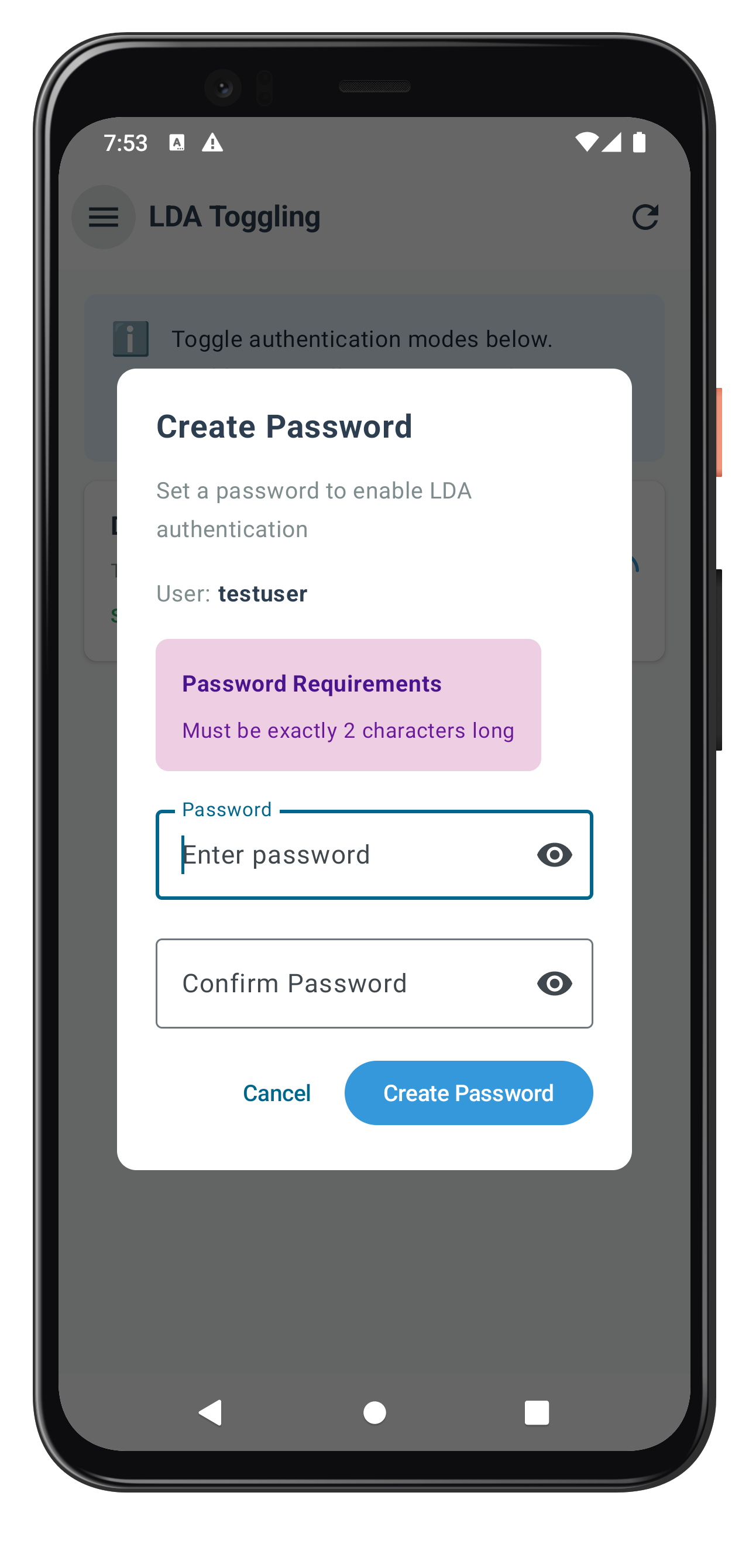 Password Creation Dialog (Mode 14)
