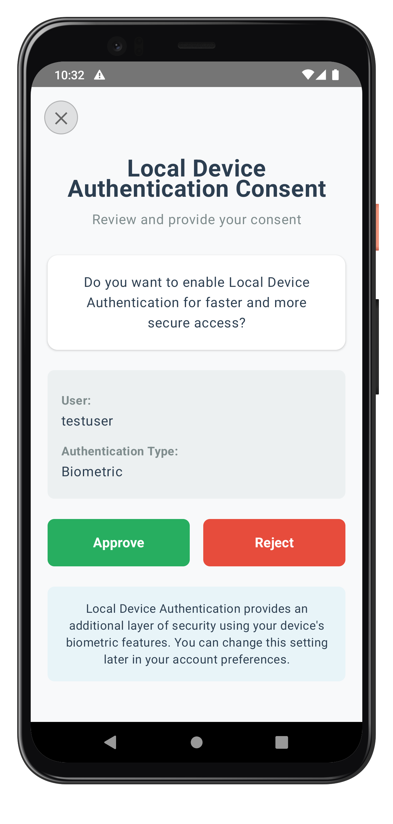 User LDA Consent Screen