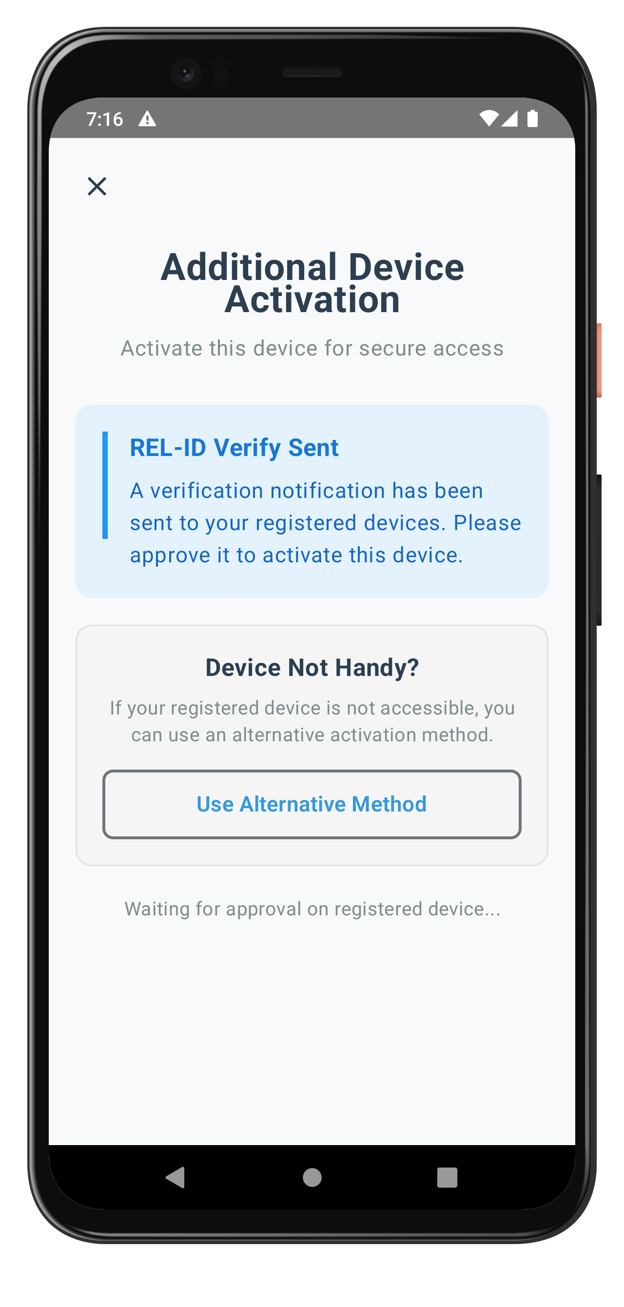 Device Activation Verify Screen