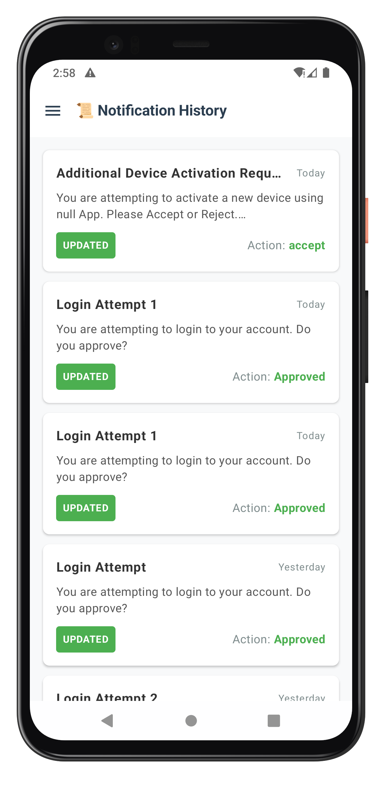 Notification History List