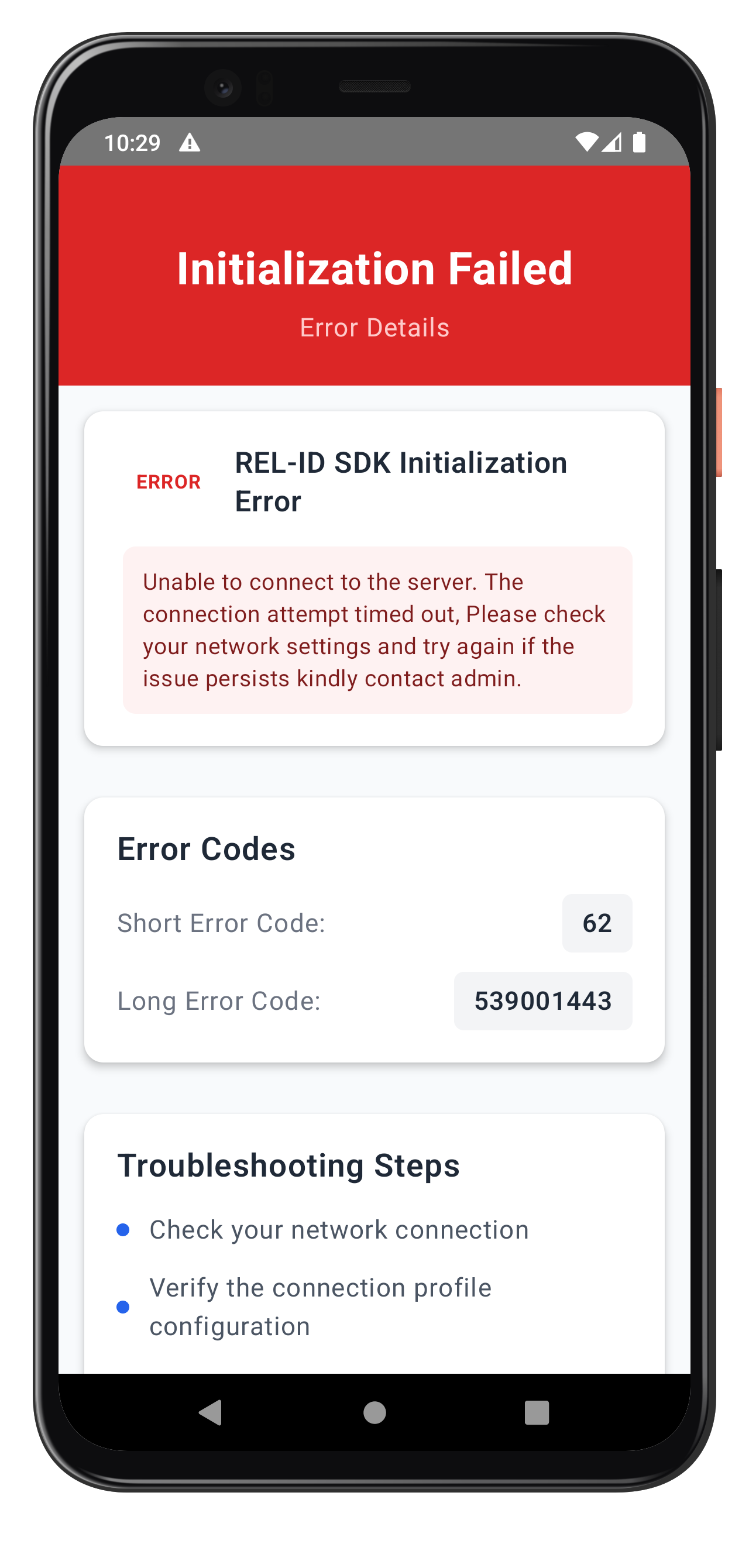 Initialize Error Screen