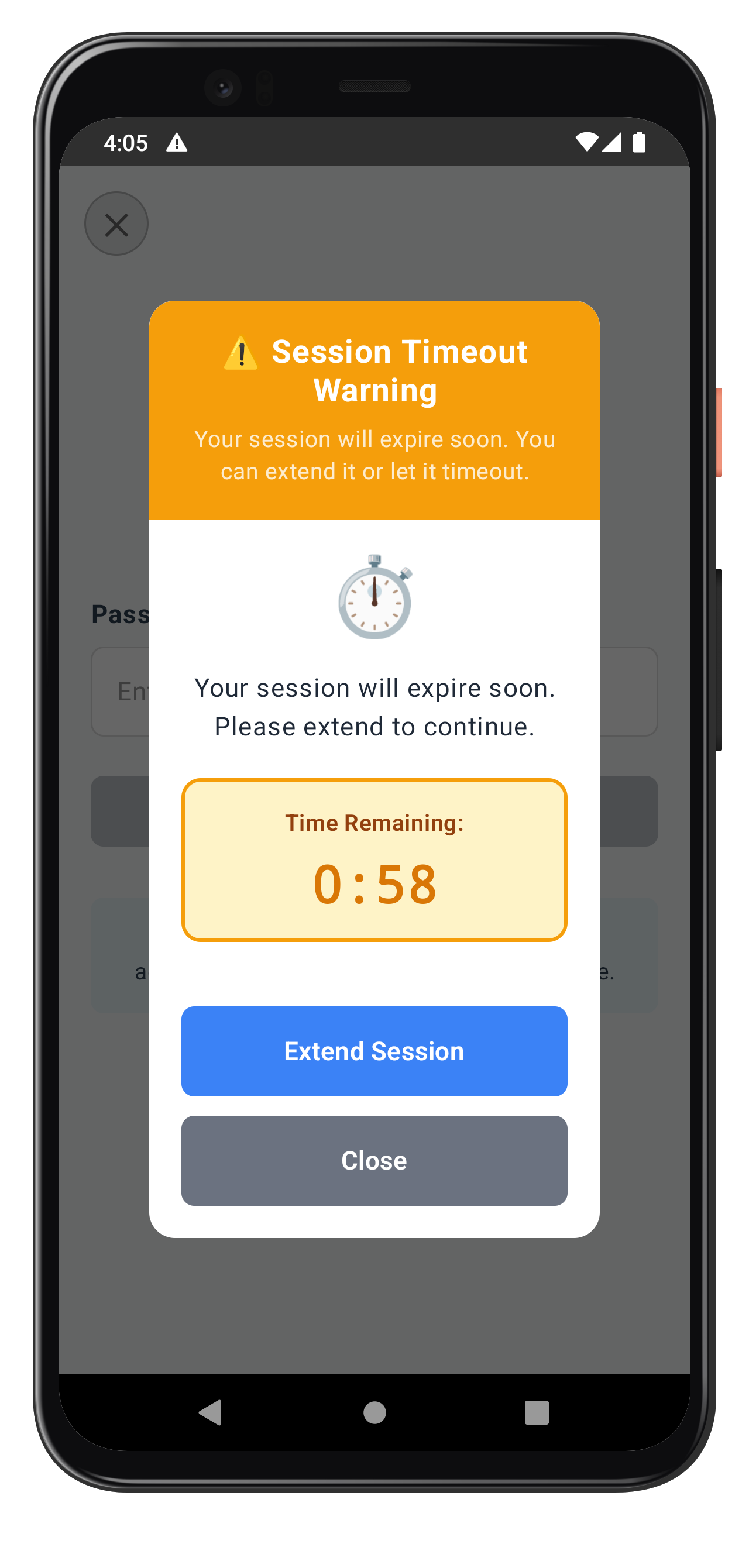 Session Extend Screen