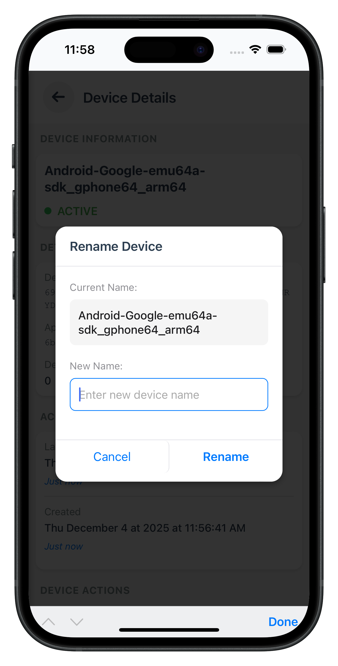 Device Rename Screen