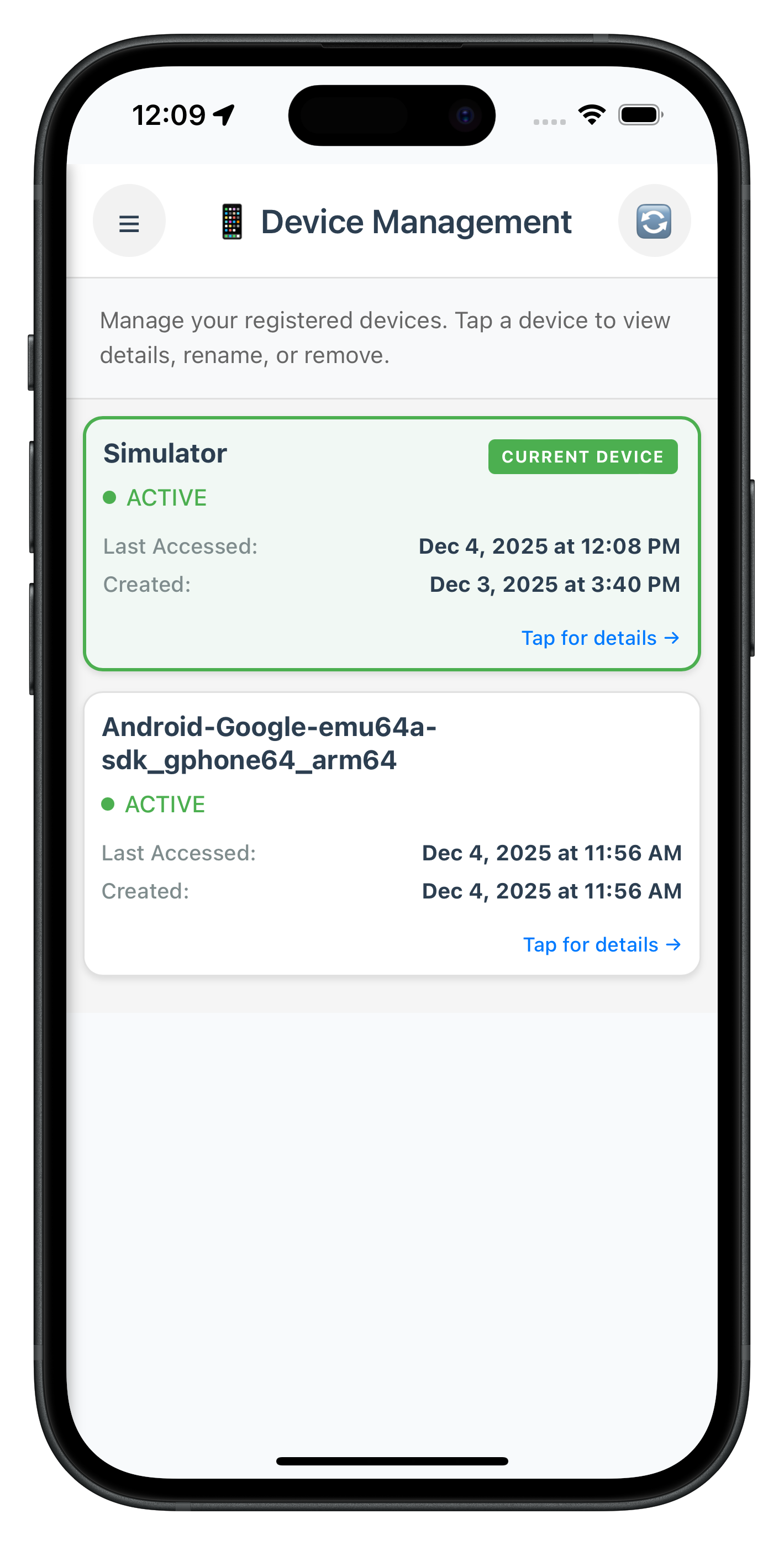 Device Management Screen