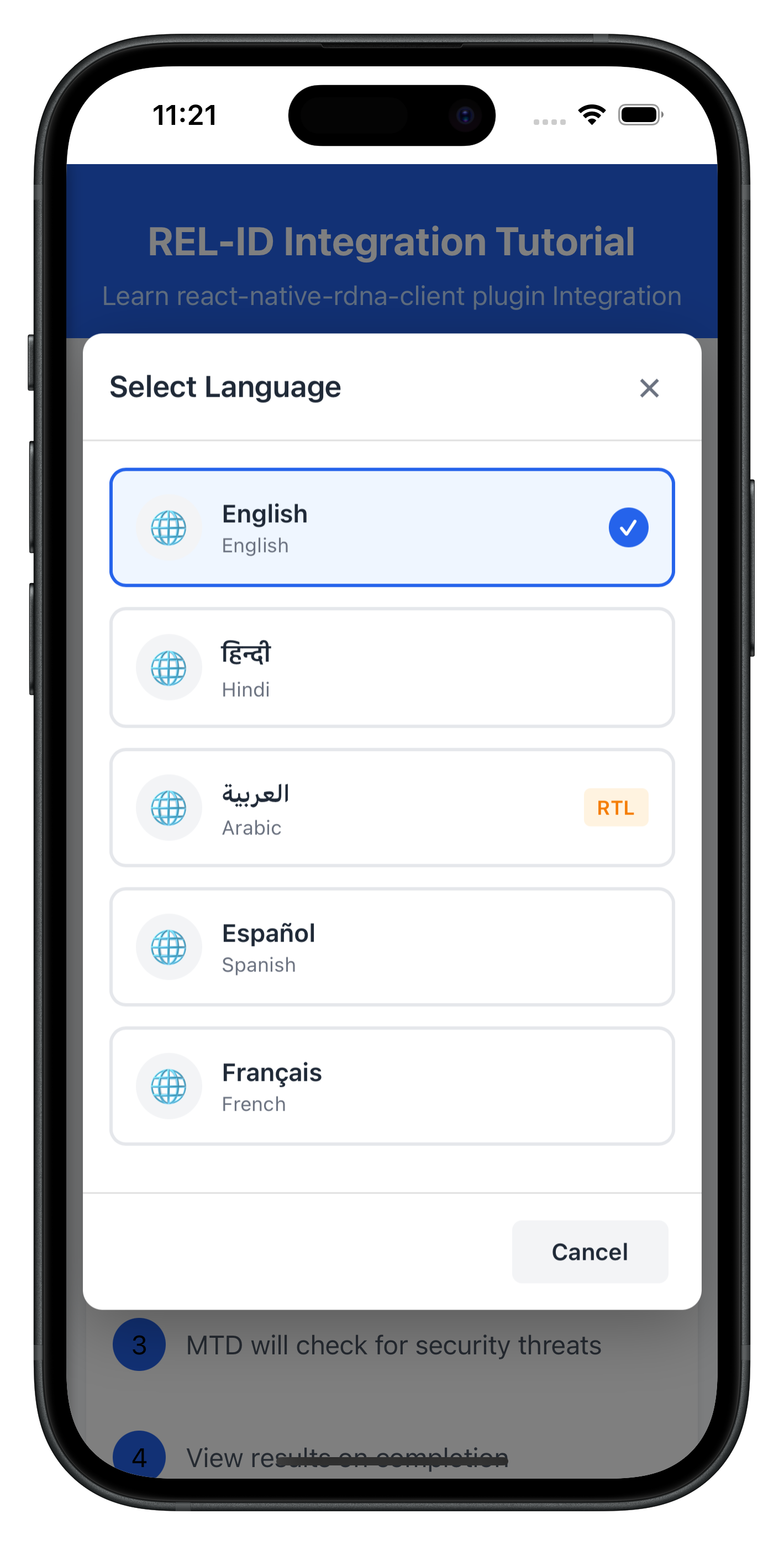 Language Selector Dialog