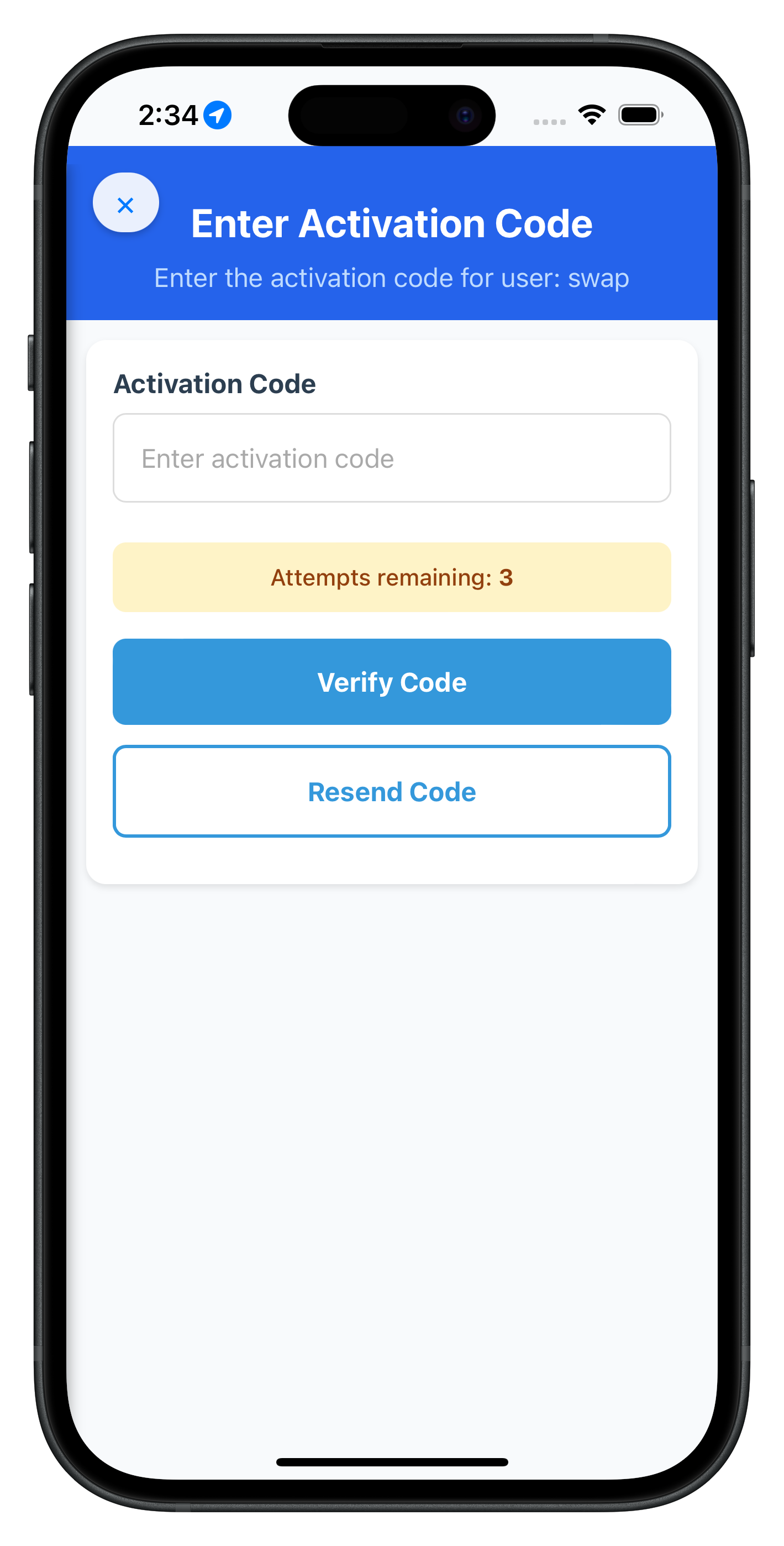 Activation Code Screen