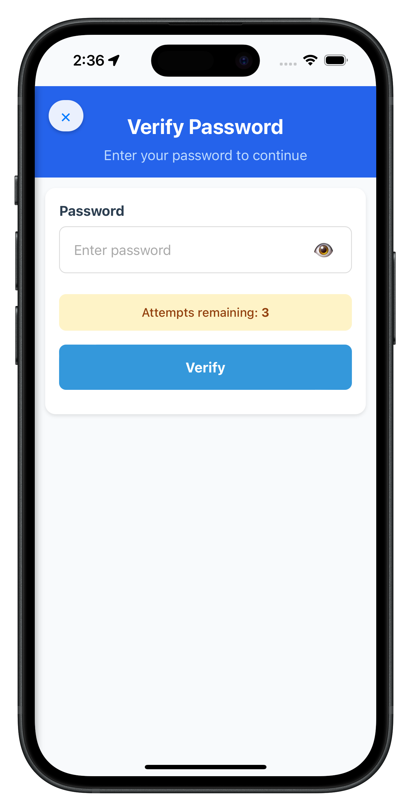 Verify Password Screen
