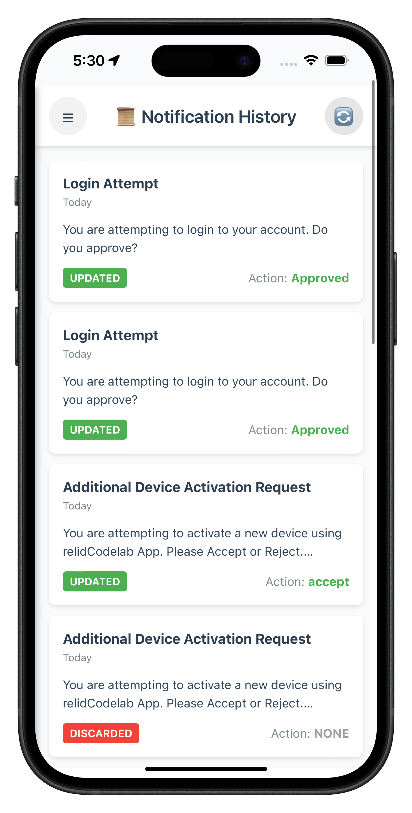Notification History List
