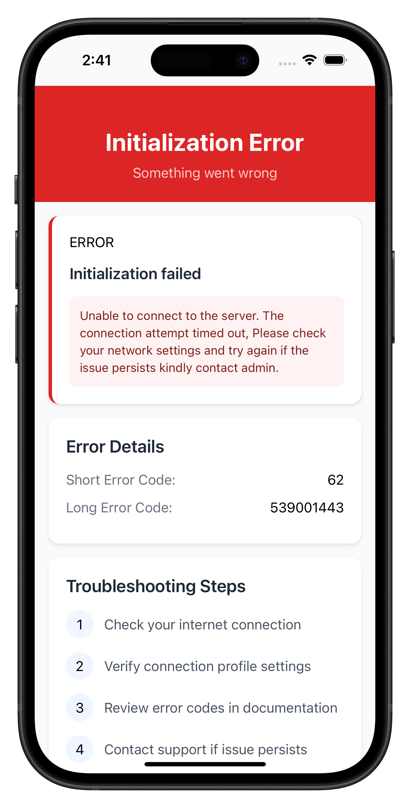Initialize Error Screen