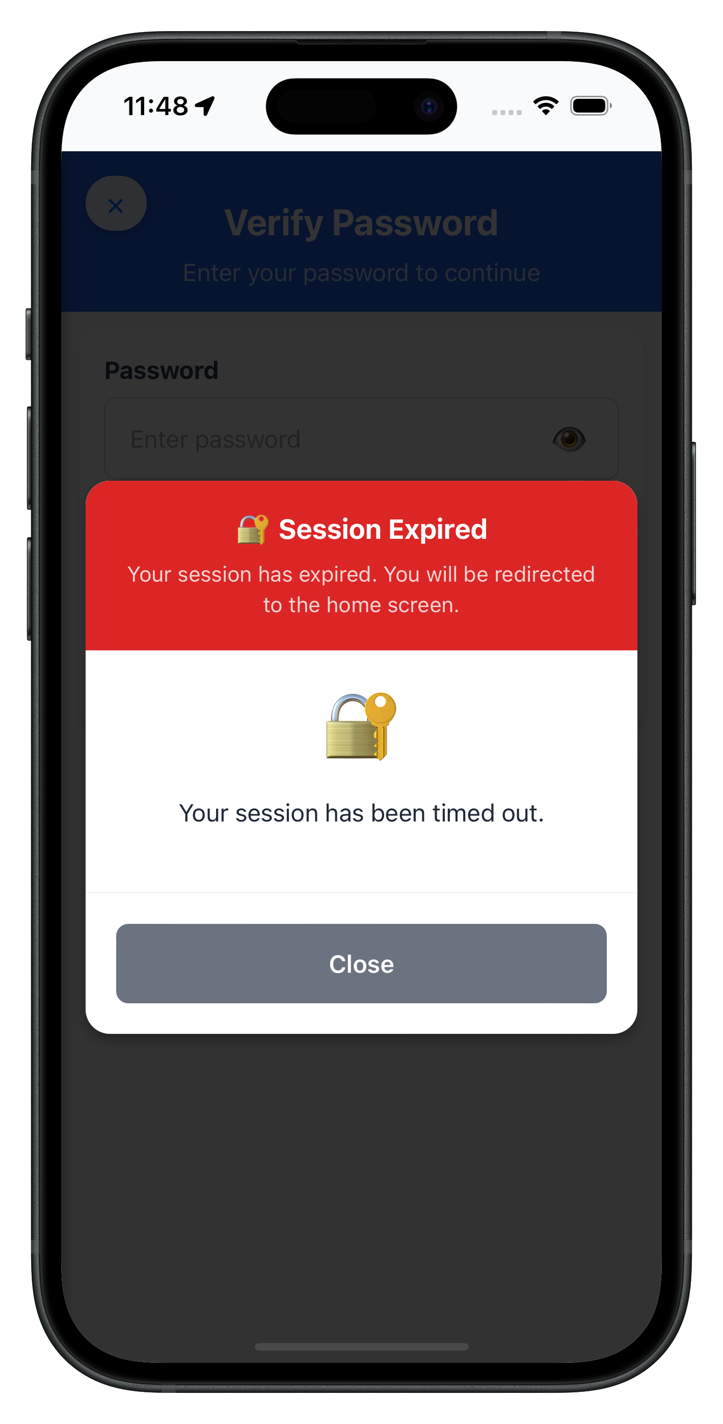 Session Timeout Screen