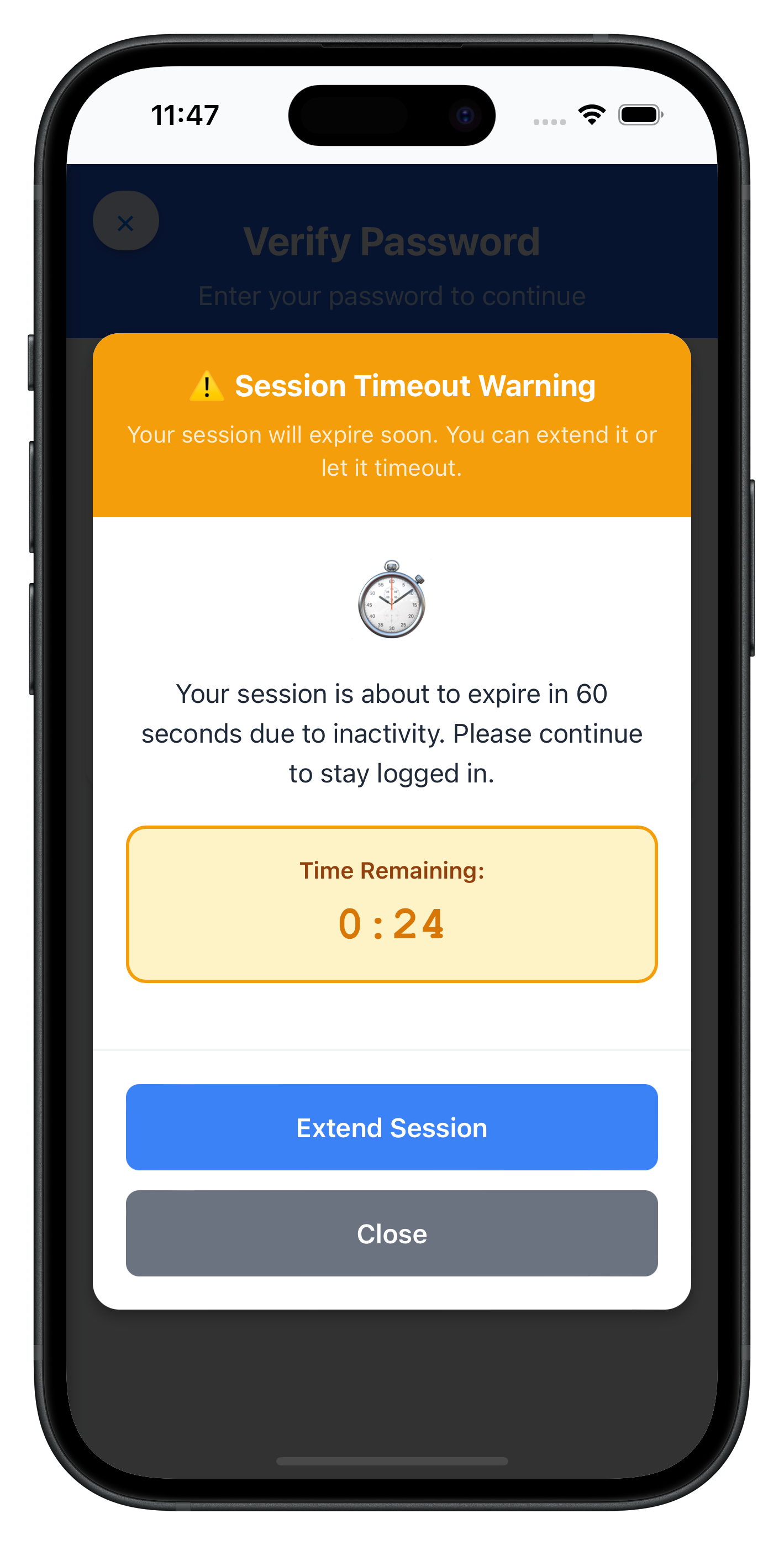 Session Extend Screen