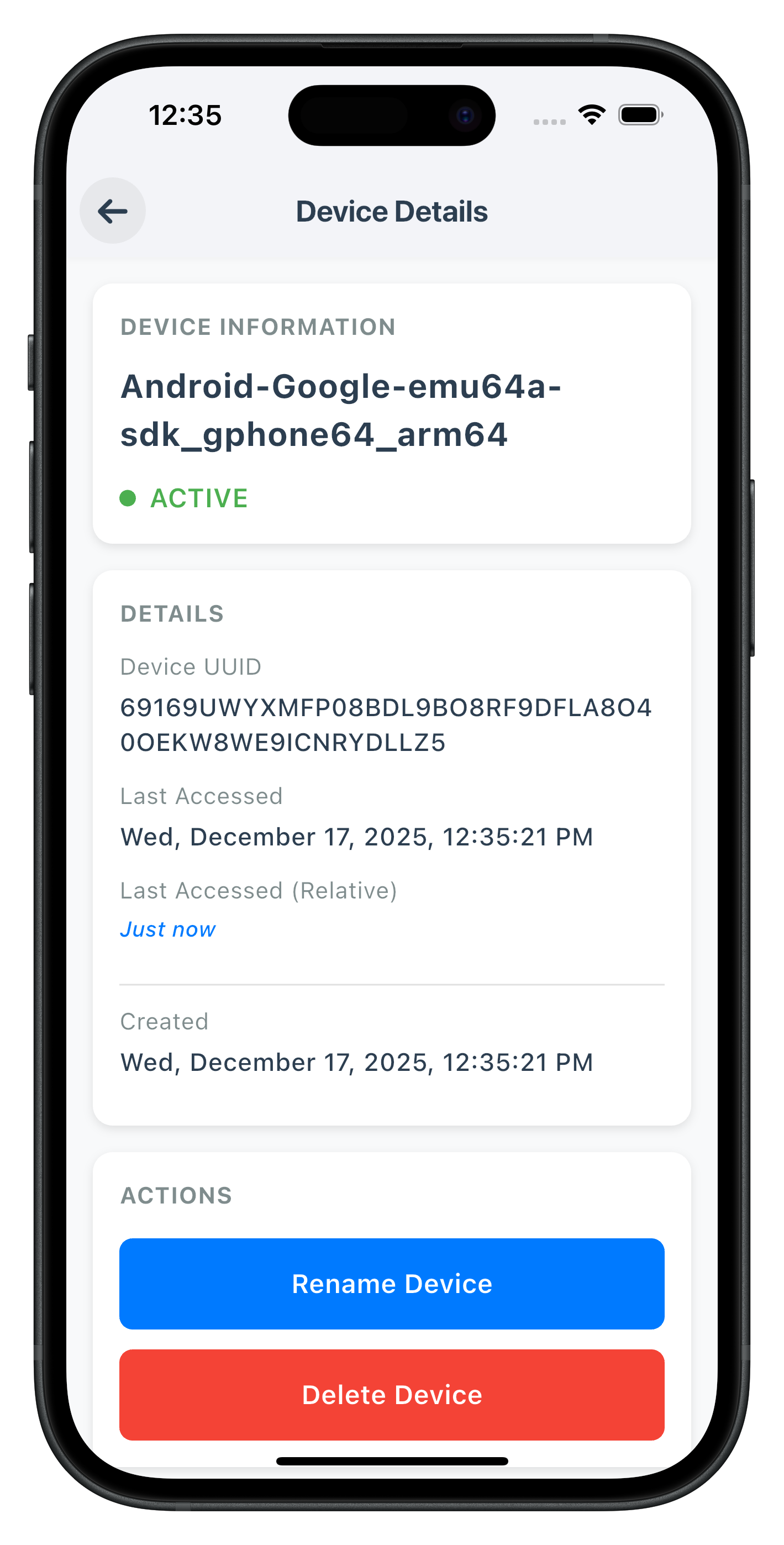 Device Management Details Screen