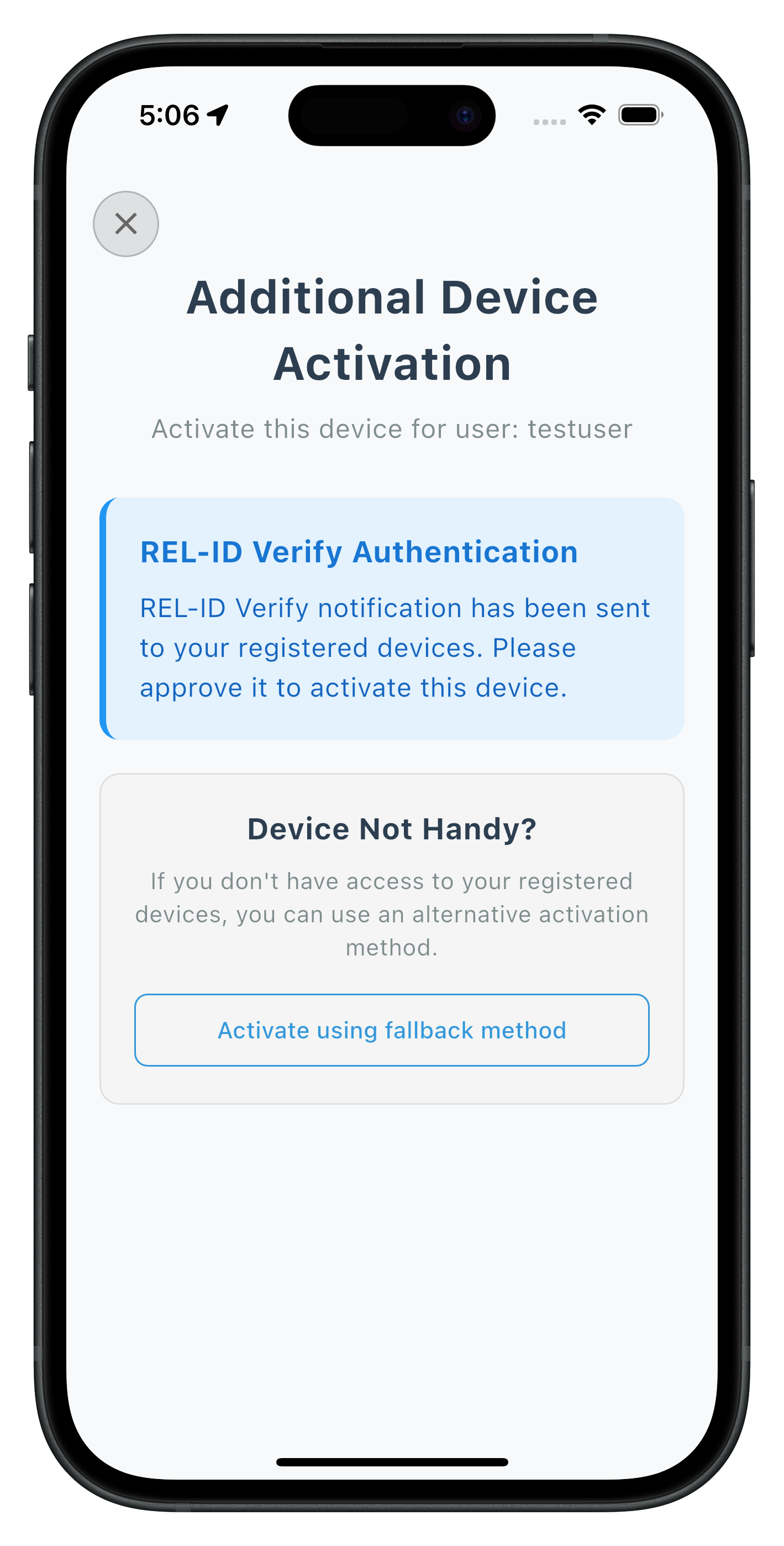 Device Activtion Verify Screen