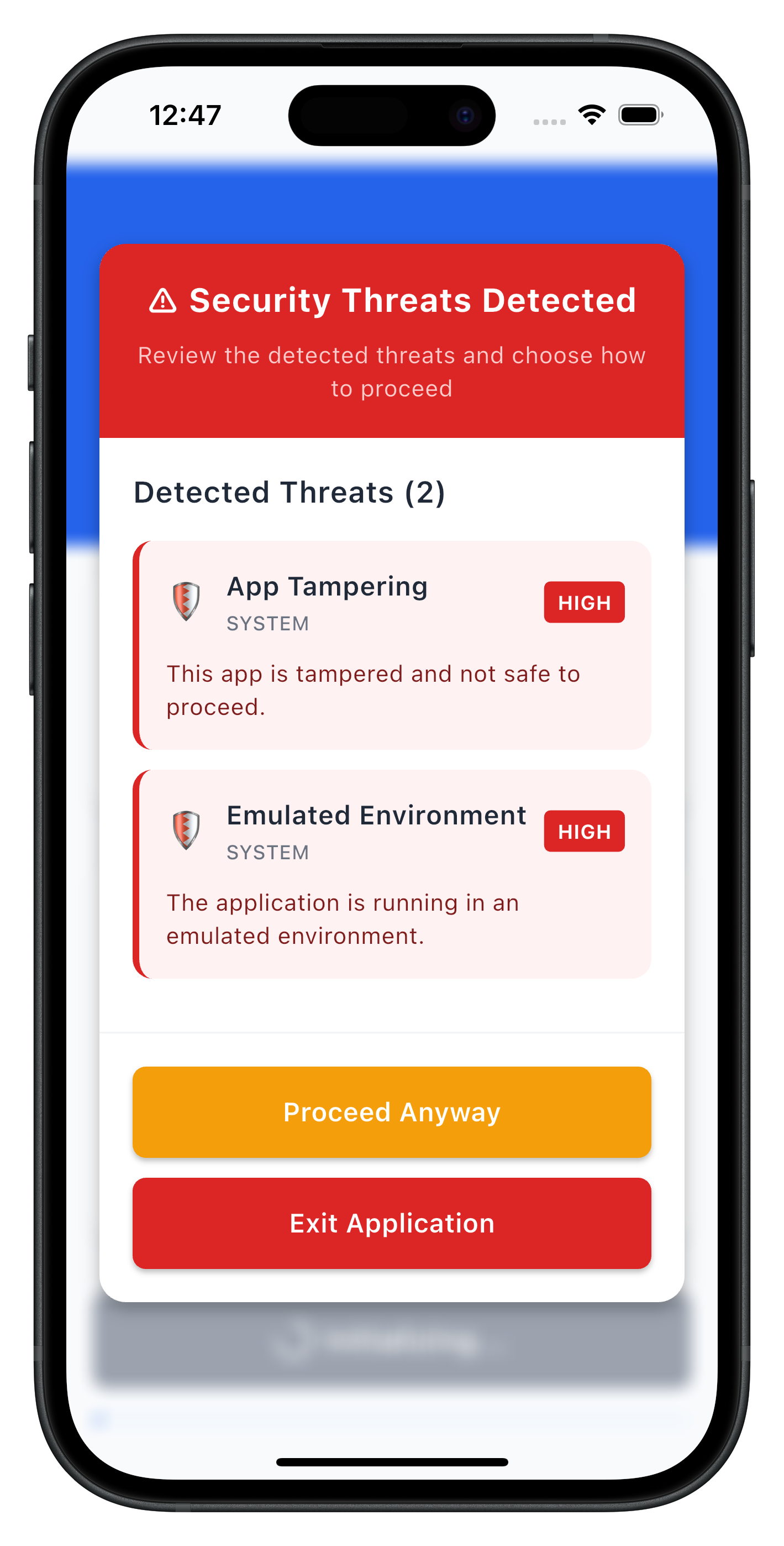 Mobile Threat Detection Screen