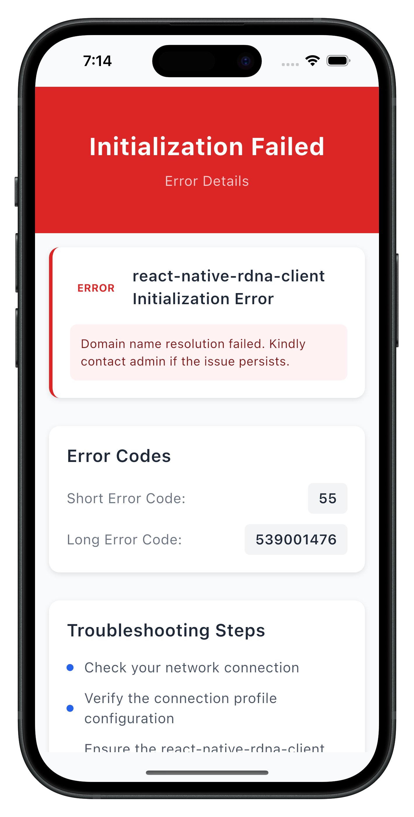Initialize Error Screen