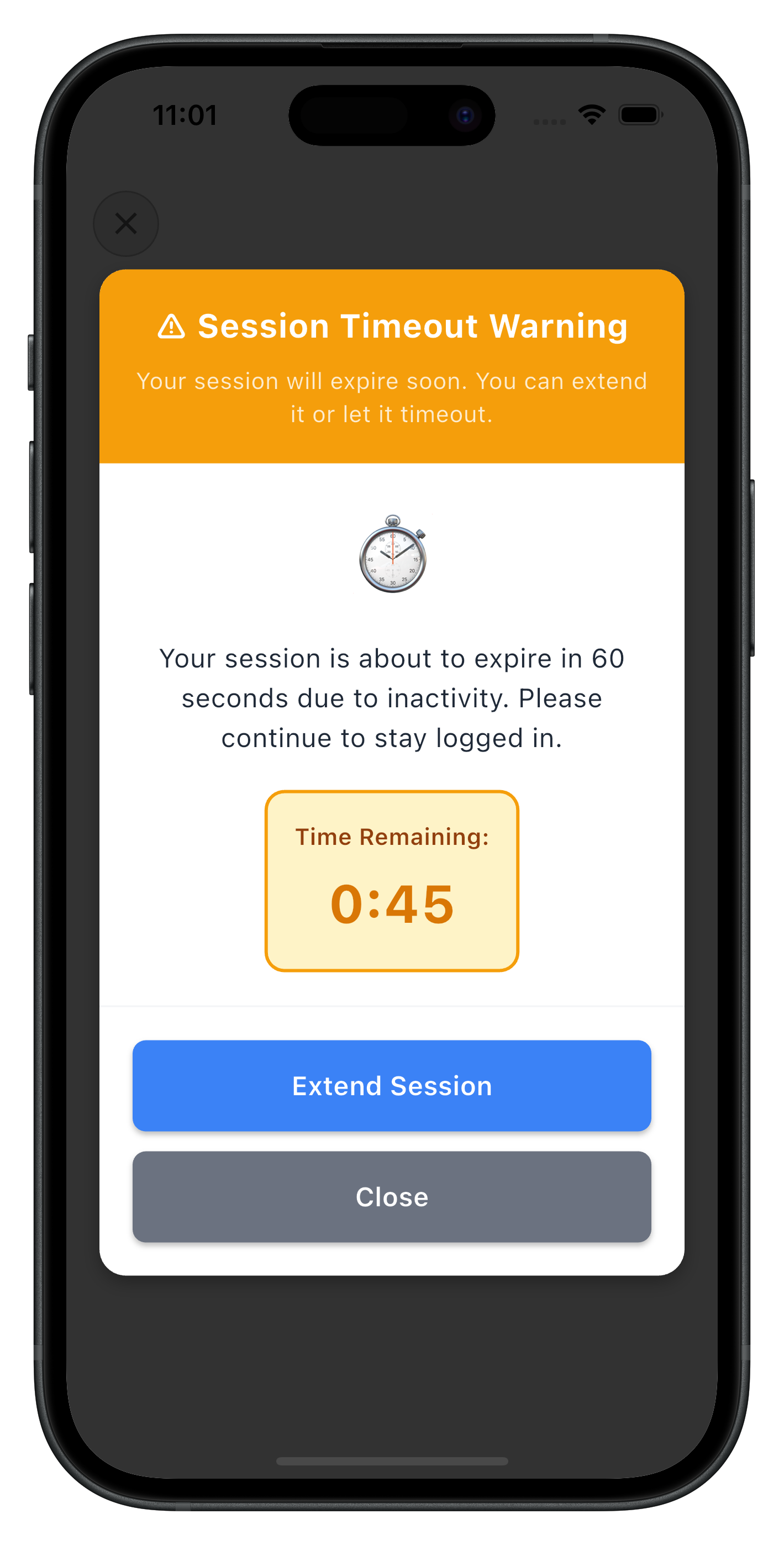 Session Extend Screen