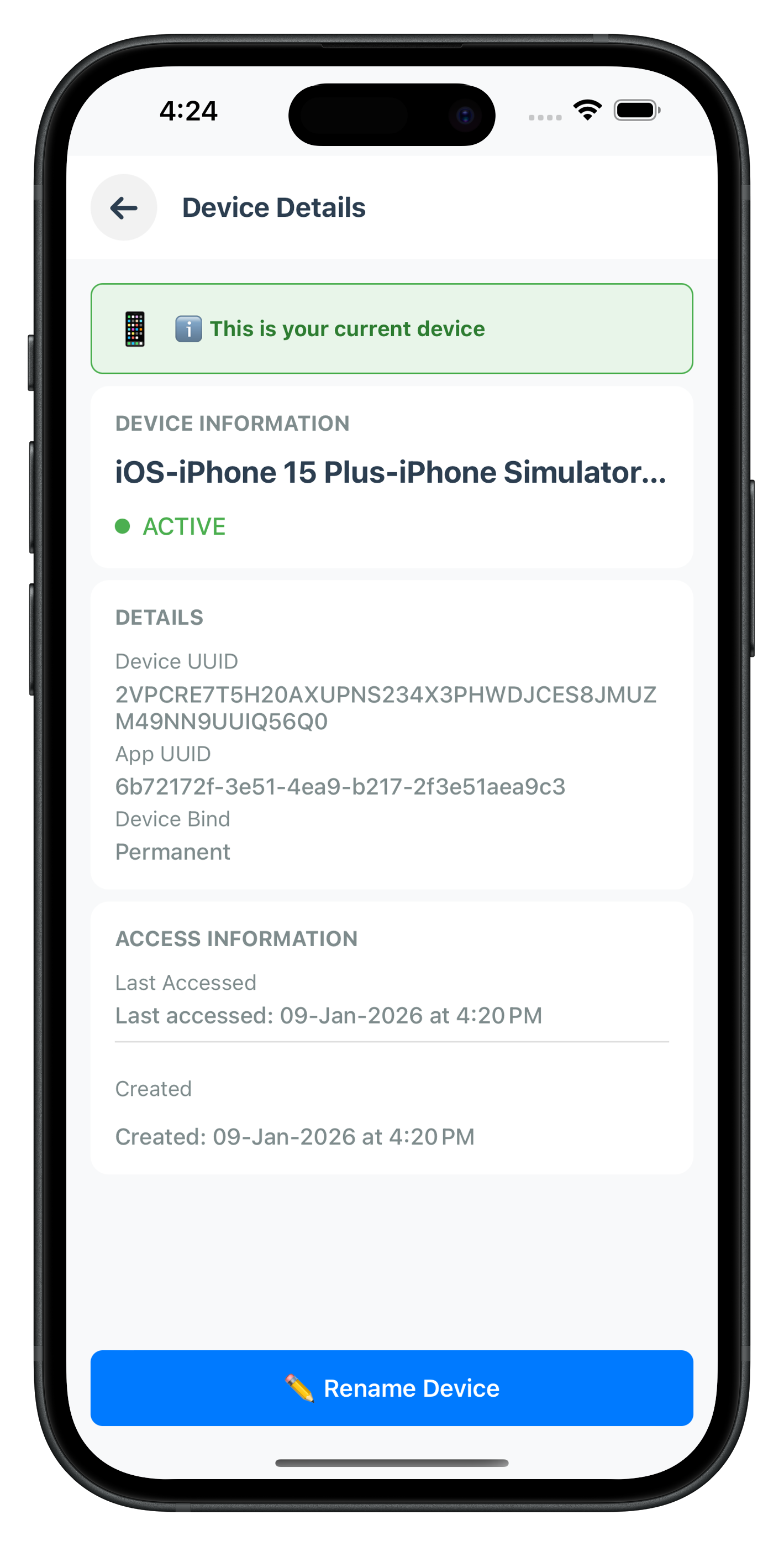 Device Detail Screen - Current Device