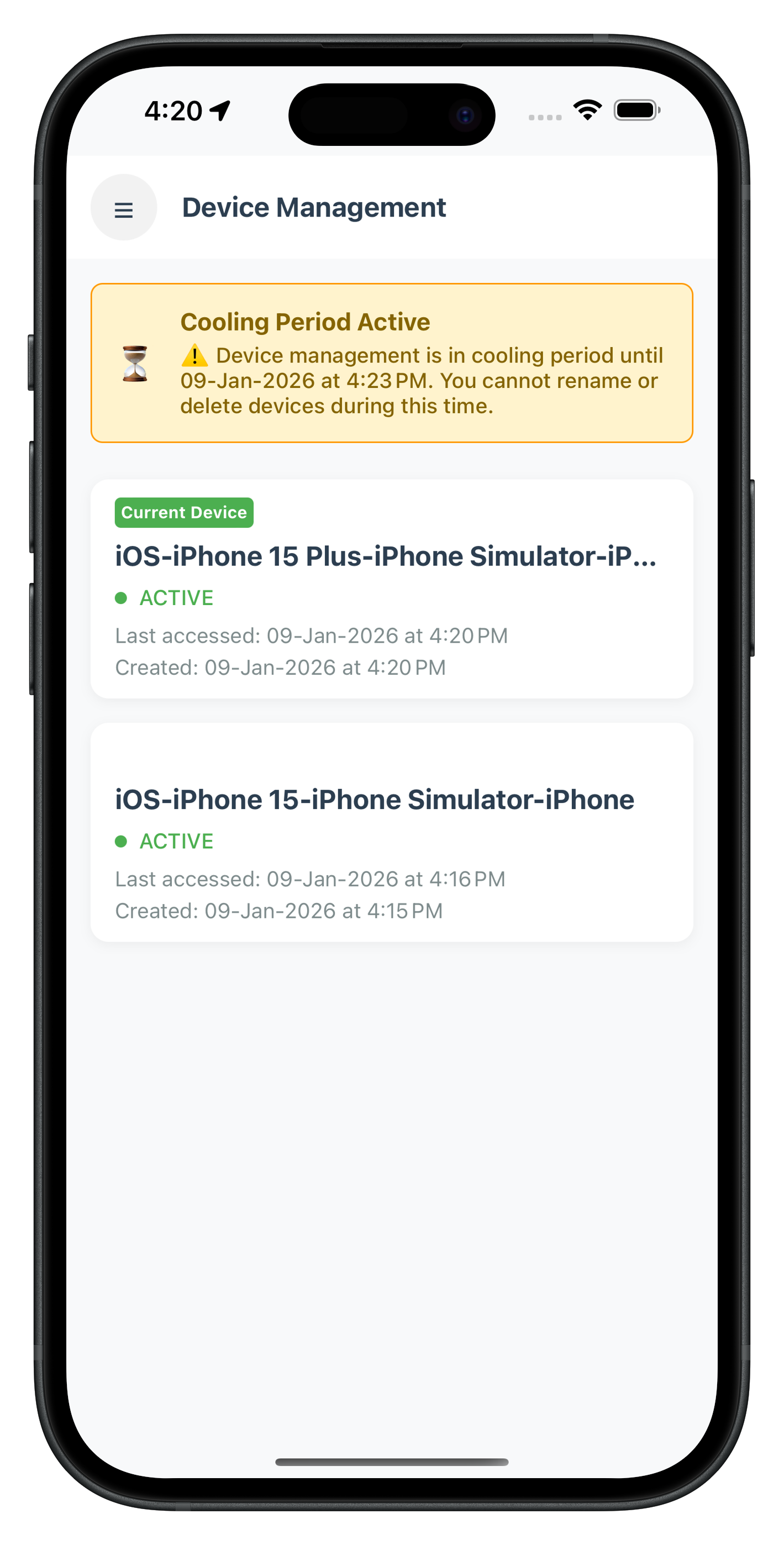 Device Management Screen