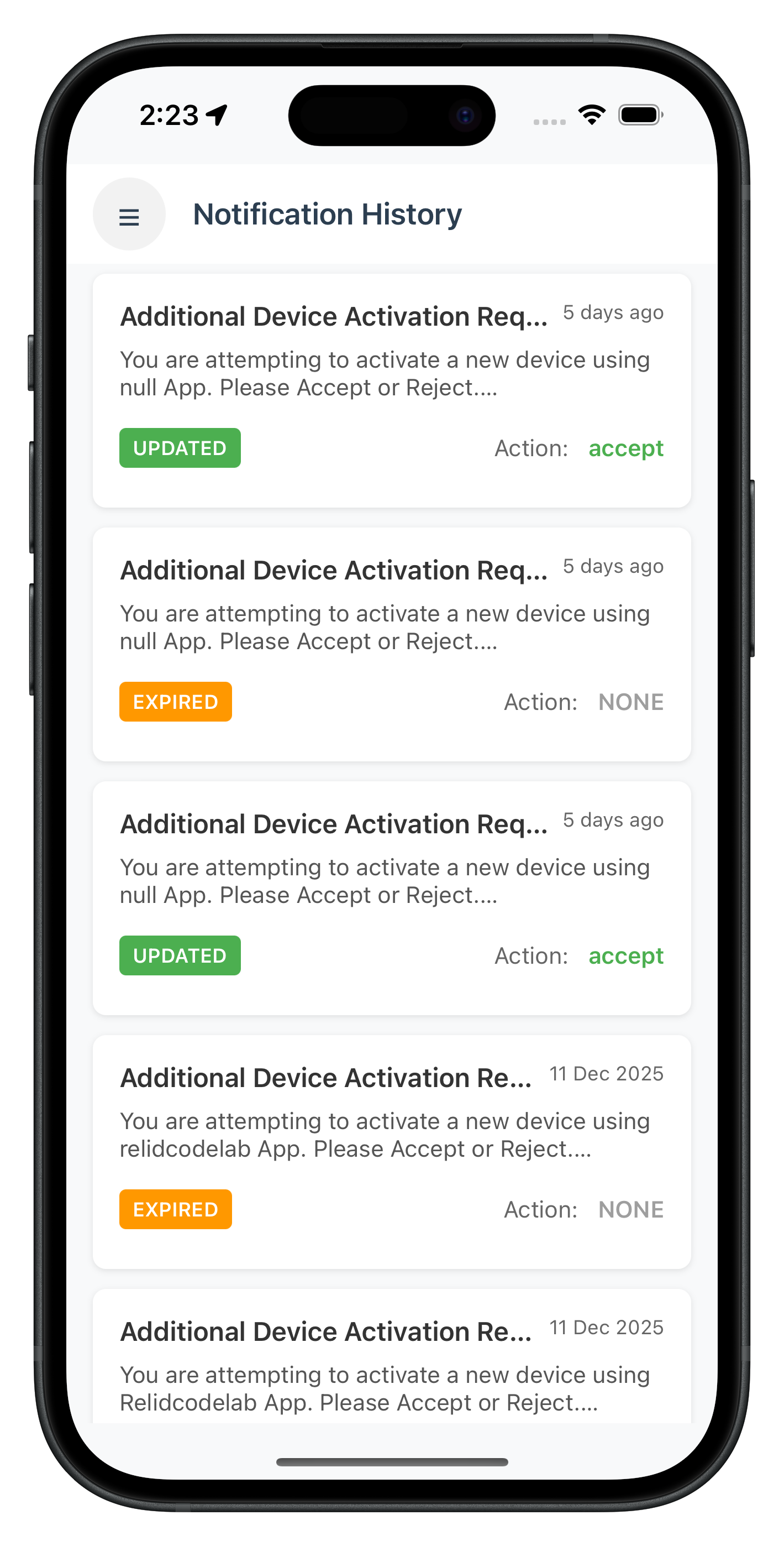 Notification History List