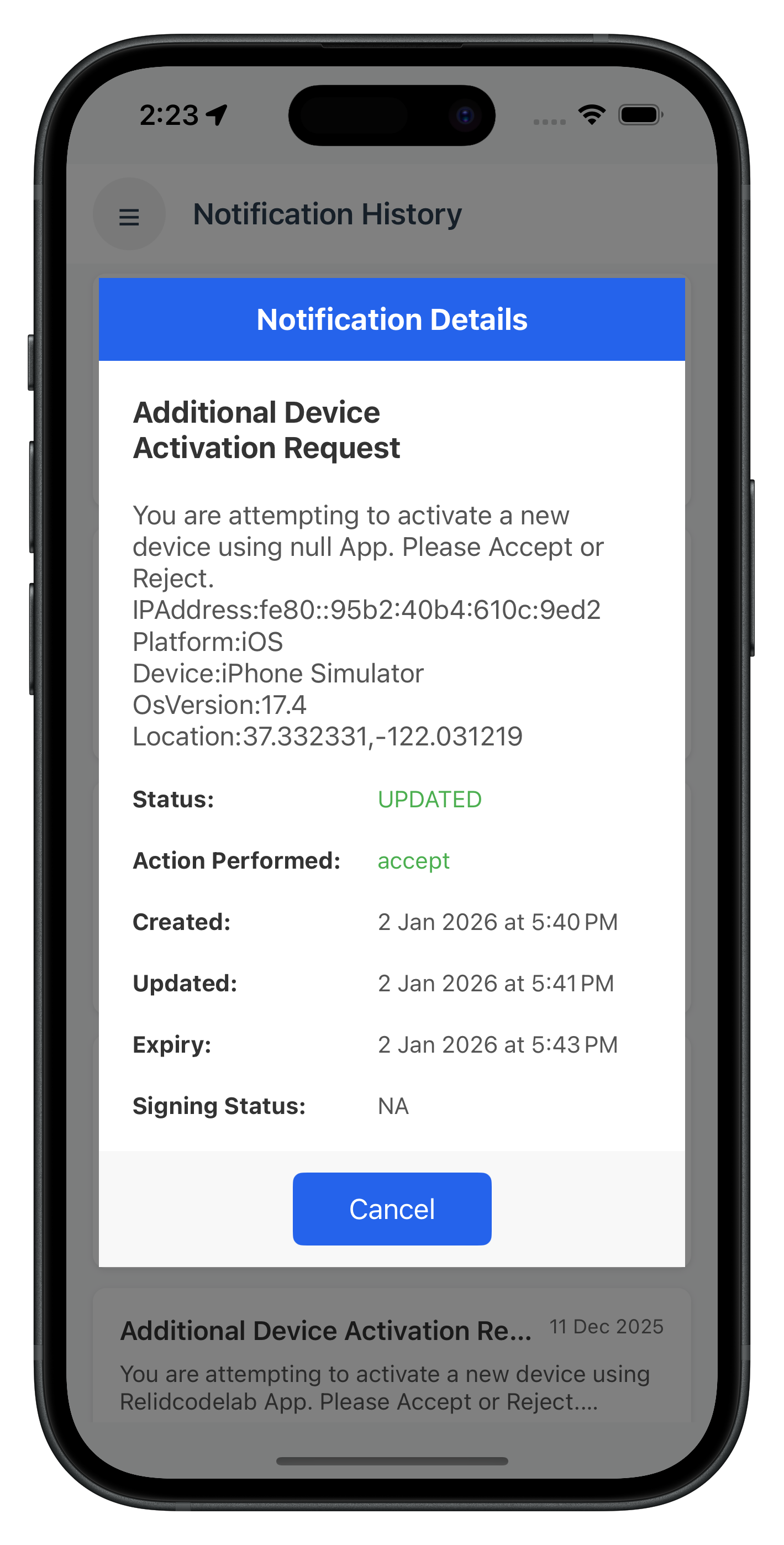 Notification History Details