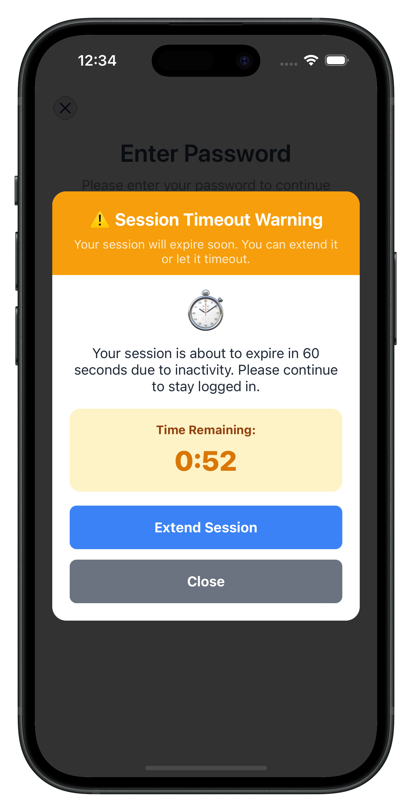 Session Extend Screen