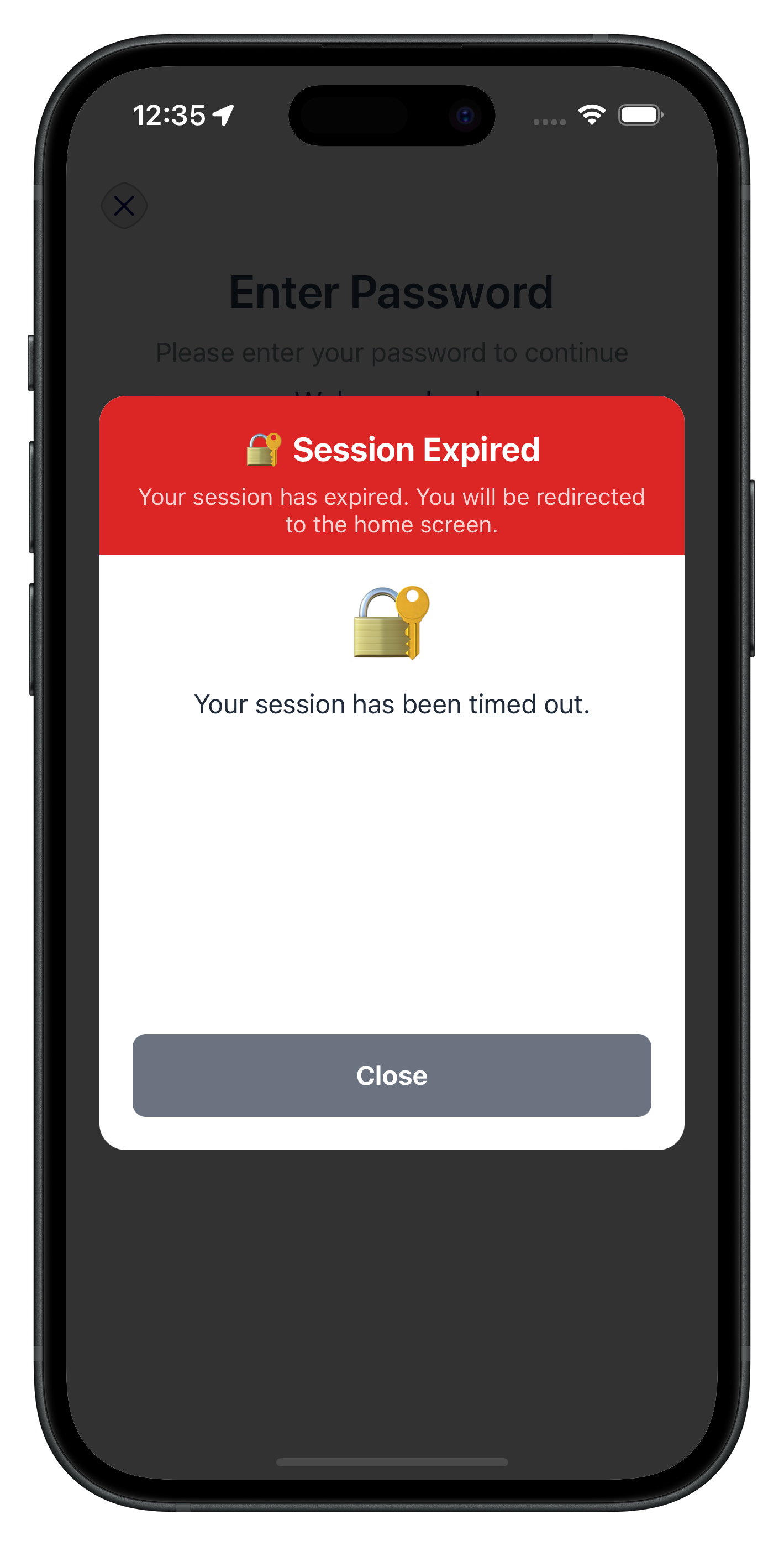 Session Timeout Screen