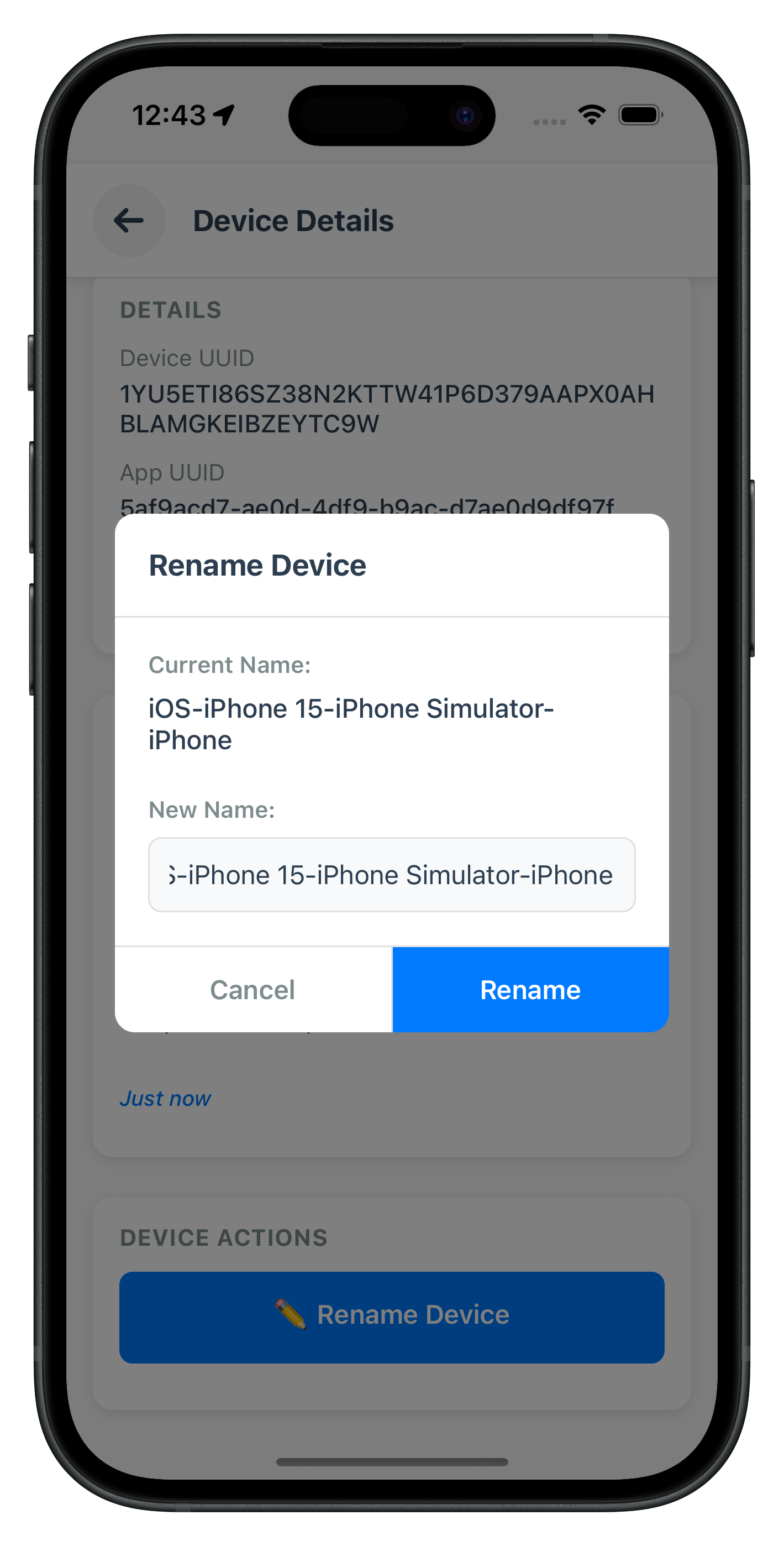 Device Rename Screen