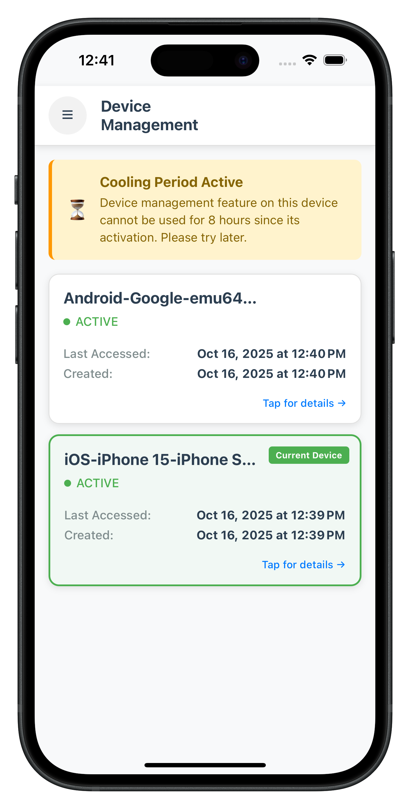 Device Management Screen
