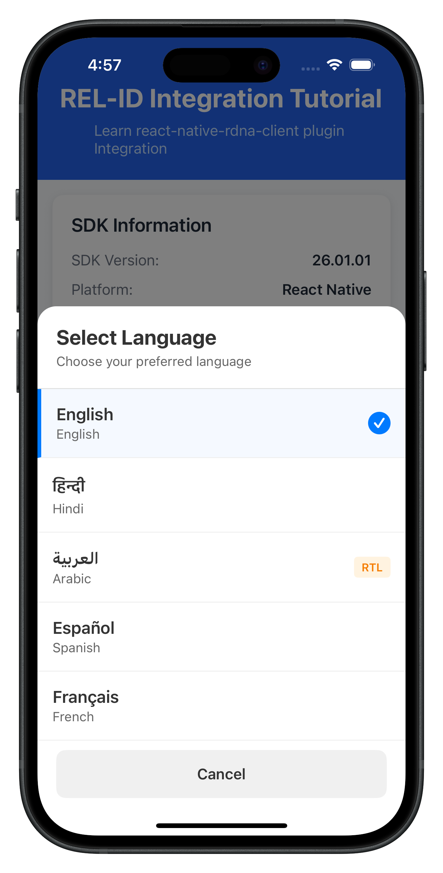 Language Selector Dialog