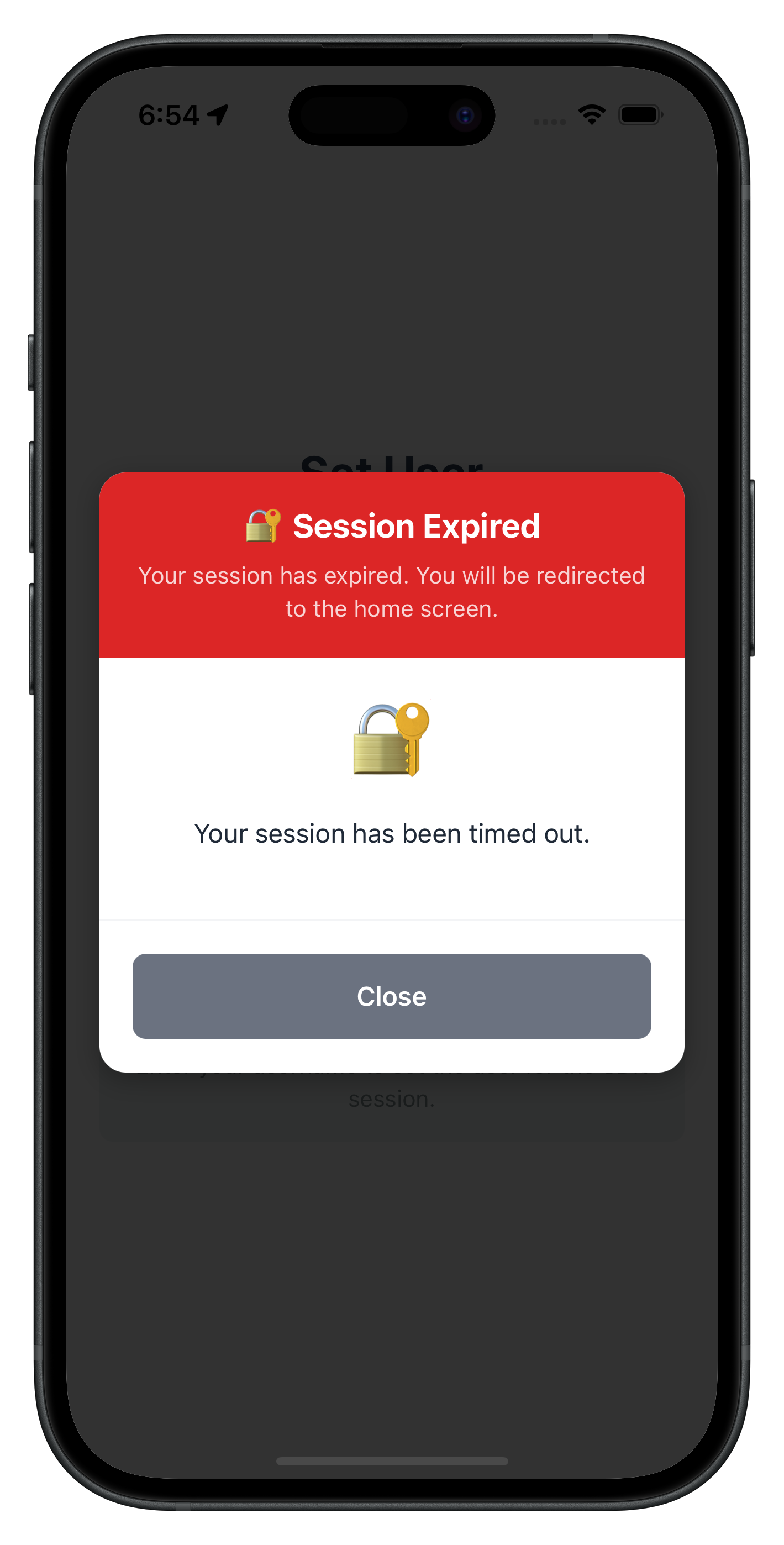 Session Timeout Screen